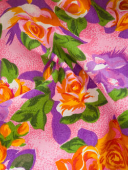 Designer Deadstock - Printed Linen - Retro Pink Floral