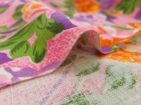 Designer Deadstock - Printed Linen - Retro Pink Floral