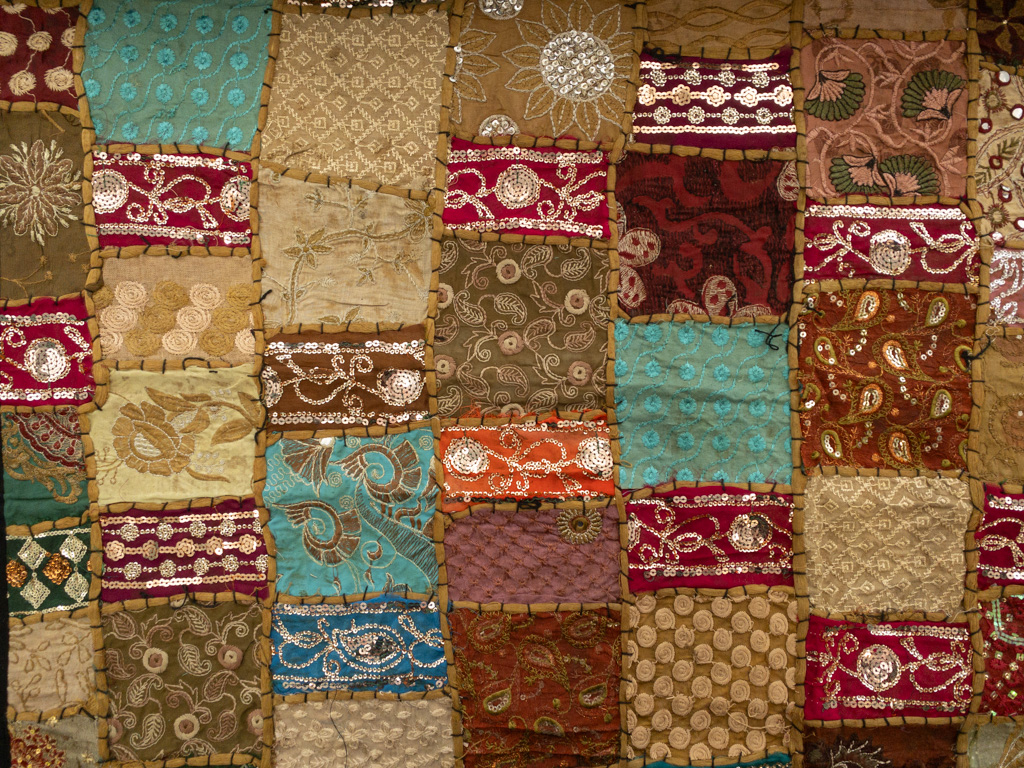 Indian Patchwork Tapestry – Caramel/Turquoise