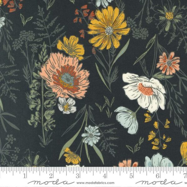 Quilting Cotton - Woodland Wildflowers -Wildflower Charcoal