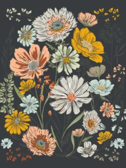 Quilting Cotton - Woodland Wildflowers Panel - Charcoal