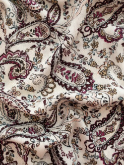 Designer Deadstock - Rayon Crepe - Paisley -White/Maroon