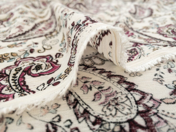 Designer Deadstock - Rayon Crepe - Paisley -White/Maroon