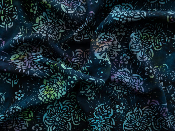 Rayon Batik - Batiks by Mirah - Vintage Treasures - Flower Burst - Blue/Teal