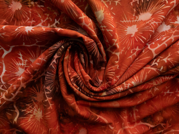 Rayon Batik – Batiks by Mirah – Nasturtiums – Orange/Brown