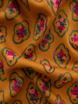 New York Designer Deadstock - Wool Crepe - Floral Cameo - Marigold