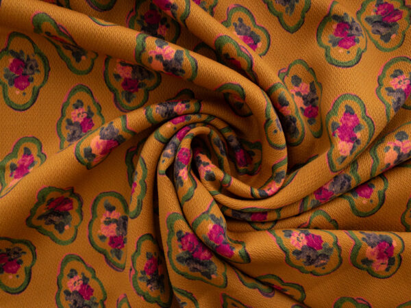 New York Designer Deadstock - Wool Crepe - Floral Cameo - Marigold