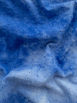 British Designer Deadstock - Tie Dye Cotton Eyelet - Diamond Dots - Blue