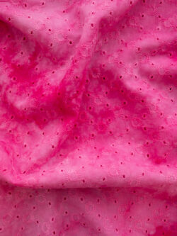 British Designer Deadstock - Tie Dye Cotton Eyelet - Diamond Dots - Hot Pink