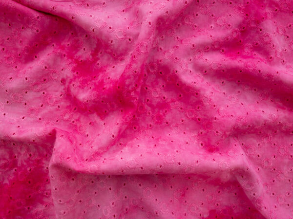 British Designer Deadstock - Tie Dye Cotton Eyelet - Diamond Dots - Hot Pink