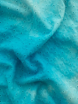 British Designer Deadstock - Tie Dye Cotton Eyelet - Diamond Dots - Turquoise
