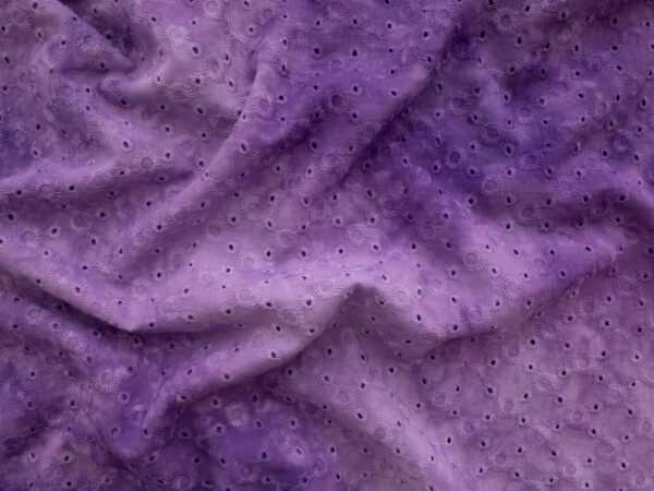 British Designer Deadstock - Tie Dye Cotton Eyelet - Diamond Dots - Lilac