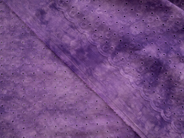 British Designer Deadstock - Tie Dye Cotton Eyelet - Diamond Dots - Lilac