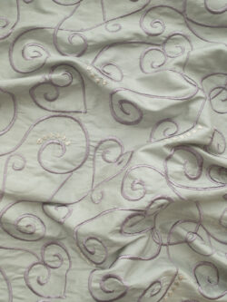 European Designer Deadstock - Embroidered Silk - Scrollwork Hearts