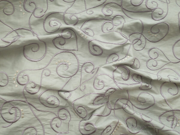 European Designer Deadstock - Embroidered Silk - Scrollwork Hearts