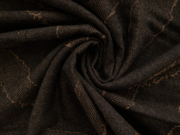 British Designer Deadstock - Wool Blend Coating - Herringbone Patchwork - Mocha