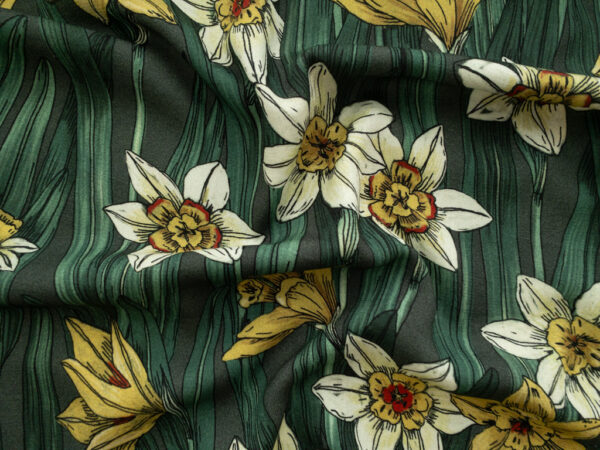 British Designer Deadstock - Viscose Challis - Field of Daffodils