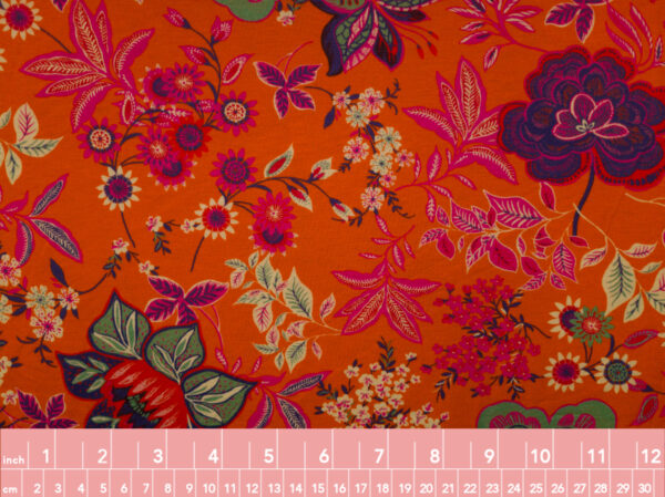 Designer Deadstock – Viscose/Spandex Jersey –  Bright Floral - Orange