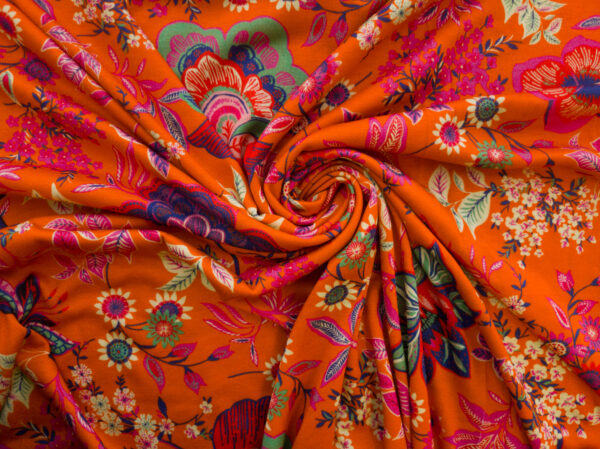 Designer Deadstock – Viscose/Spandex Jersey –  Bright Floral - Orange