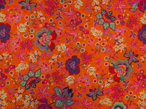 Designer Deadstock – Viscose/Spandex Jersey –  Bright Floral - Orange