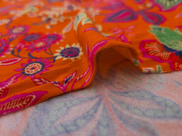 Designer Deadstock – Viscose/Spandex Jersey –  Bright Floral - Orange