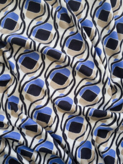 Designer Deadstock – Viscose/Spandex Jersey –  Layered Tiles - Cream/Blue