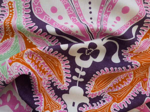 Designer Deadstock - Printed Linen/Cotton - Fleur de Lis - Aubergine/Pink