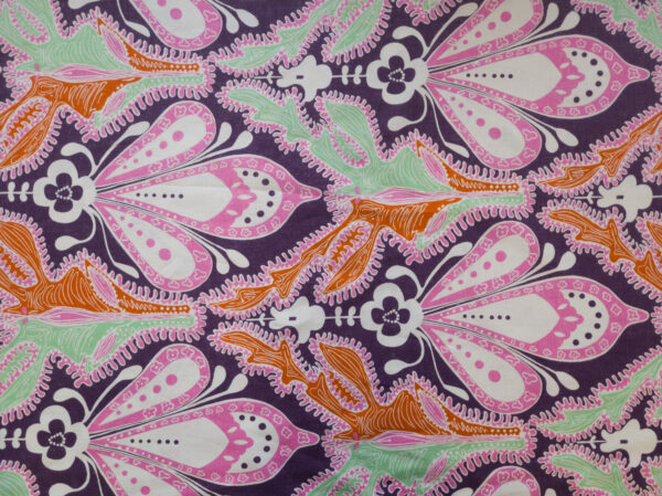 Designer Deadstock - Printed Linen/Cotton - Fleur de Lis - Aubergine/Pink