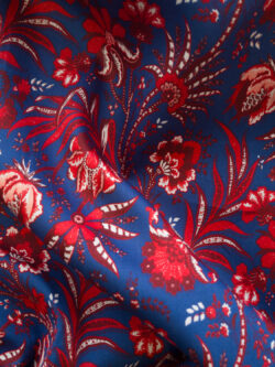 European Designer Deadstock - Cotton Sateen - Floral Filligree - Red/Slate Blue