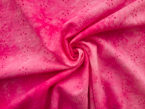 British Designer Deadstock - Tie Dye Cotton Eyelet - Floral - Hot Pink