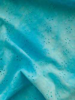 British Designer Deadstock - Tie Dye Cotton Eyelet - Floral - Turquoise