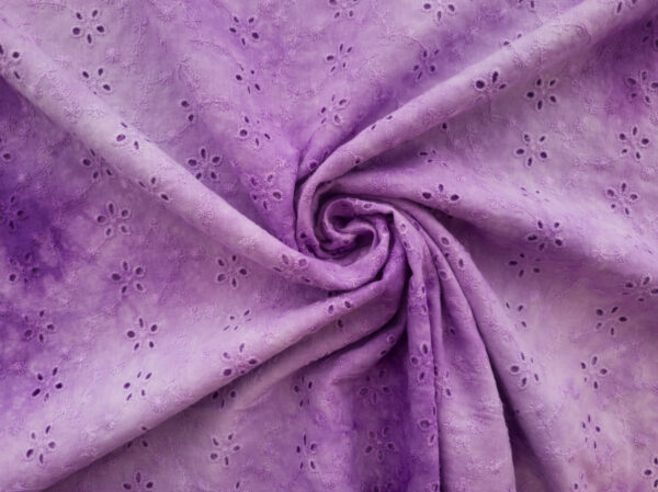 British Designer Deadstock - Tie Dye Cotton Eyelet - Floral - Lilac