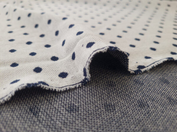 European Designer Deadstock - Viscose Blend Double Knit - Polka Dot - Cream/Navy