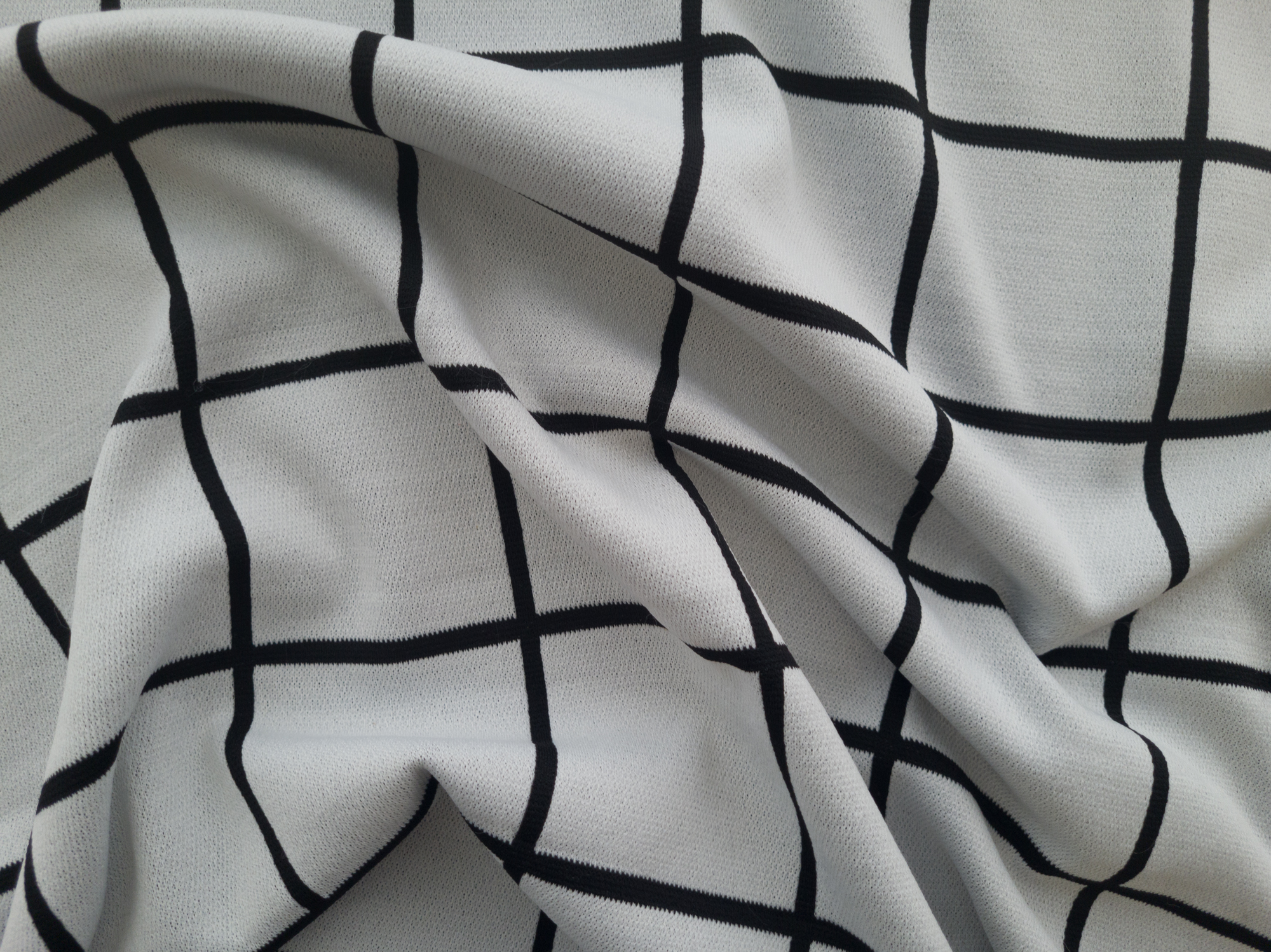 Black and Grey Check Viscose Mix Fabric