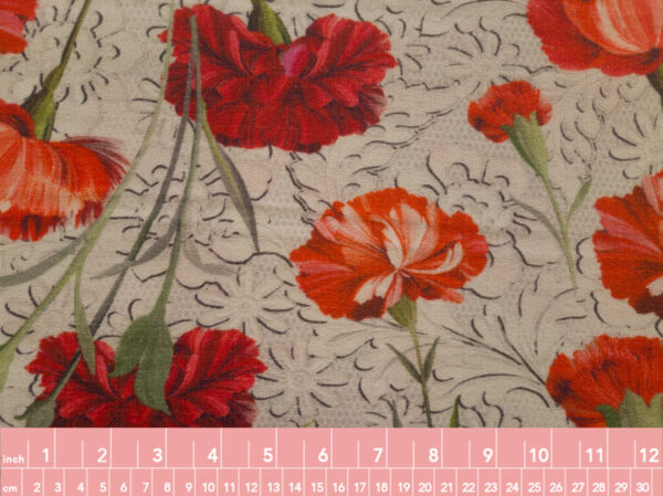 British Designer Deadstock - Wool Crepe - Falling Carnations