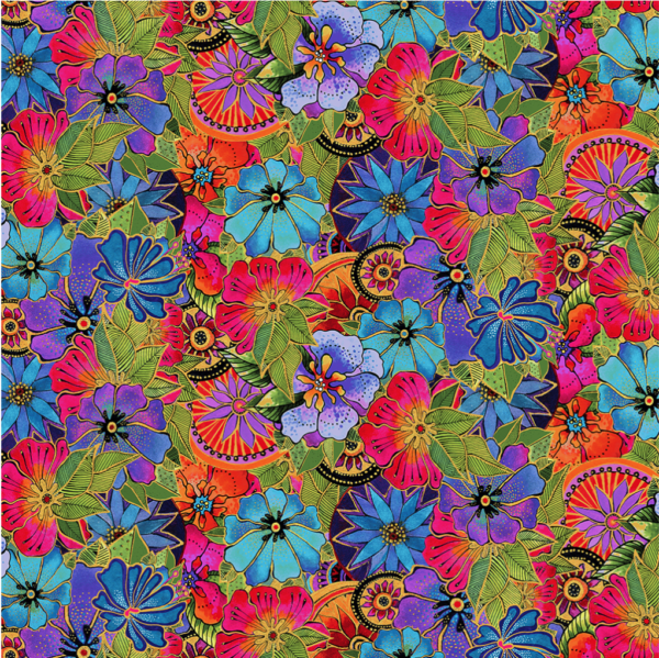 Quilting Cotton - Earth Song - Packed Floral - Bright Metallic