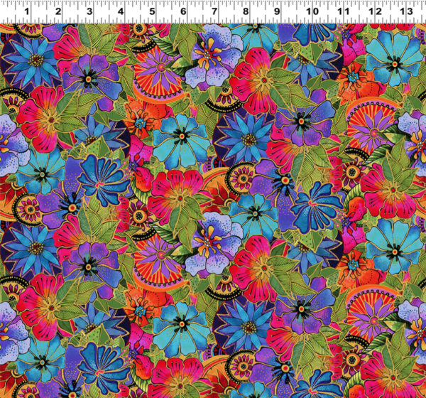 Quilting Cotton - Earth Song - Packed Floral - Bright Metallic