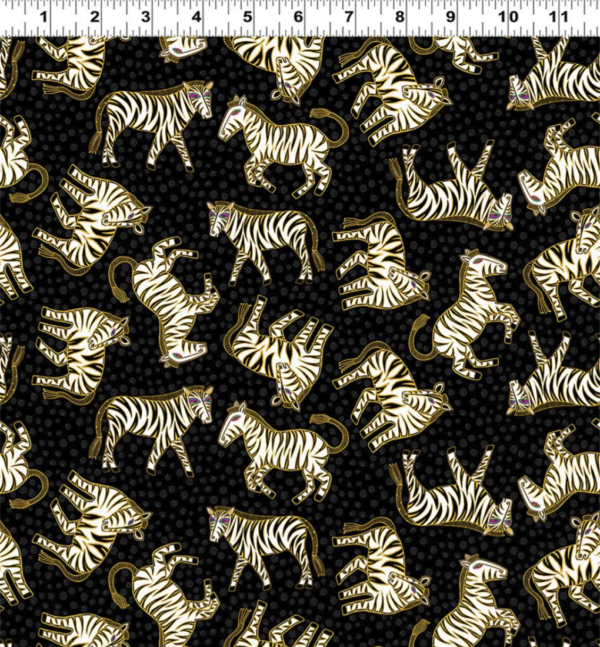 Quilting Cotton - Earth Song - Zebras - Black Metallic