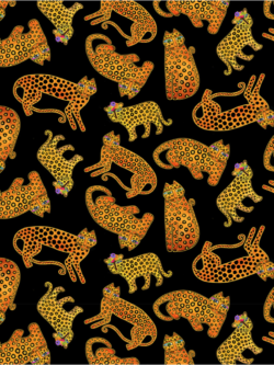 Quilting Cotton - Earth Song - Leopards - Black Metallic