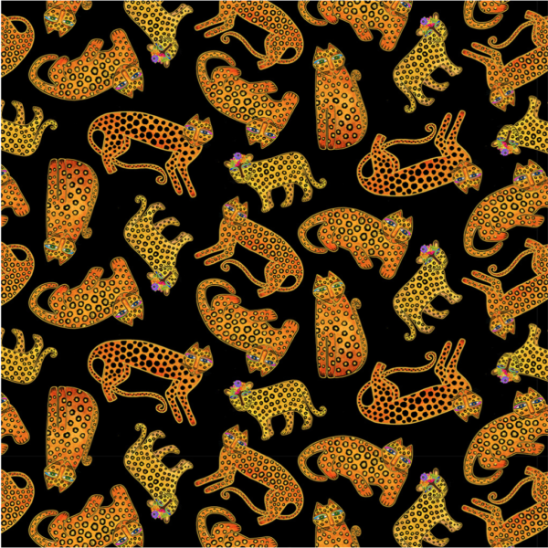 Quilting Cotton - Earth Song - Leopards - Black Metallic