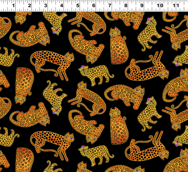 Quilting Cotton - Earth Song - Leopards - Black Metallic