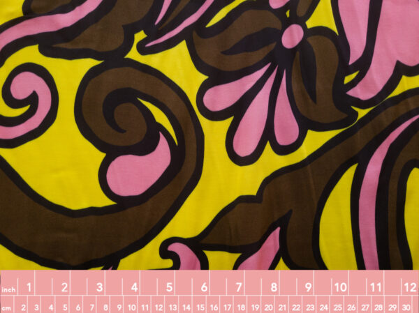 Italian Designer Deadstock - Viscose Sateen - Retro Filigree - Yellow/Pink