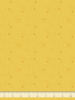 Yellow quilting cotton fabric with small bumblebee and star patterns.