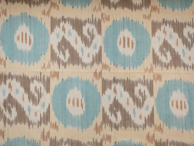 Laura & Kiran Deadstock – Heavyweight Cotton Ikat – Bukhara – Aqua/Taupe