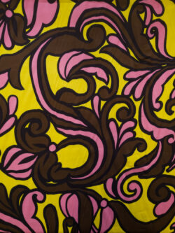 Italian Designer Deadstock - Viscose Sateen - Retro Filigree - Yellow/Pink