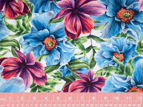 Designer Deadstock - Nylon/Spandex Swimwear Knit - Tropical Floral - Blue/Purple