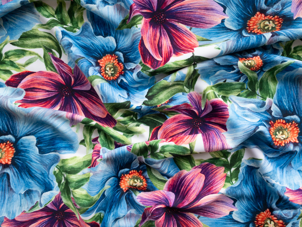 4 Way Stretch Fabric Hawaiian Tropical Floral Print Spandex By