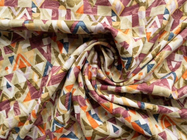 European Designer Deadstock - Viscose Challis - Vintage Geometric