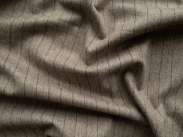 British Designer Deadstock – Yarn Dyed Wool Flannel – Mink Pinstripe