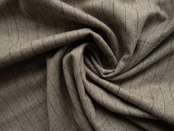 British Designer Deadstock – Yarn Dyed Wool Flannel – Mink Pinstripe